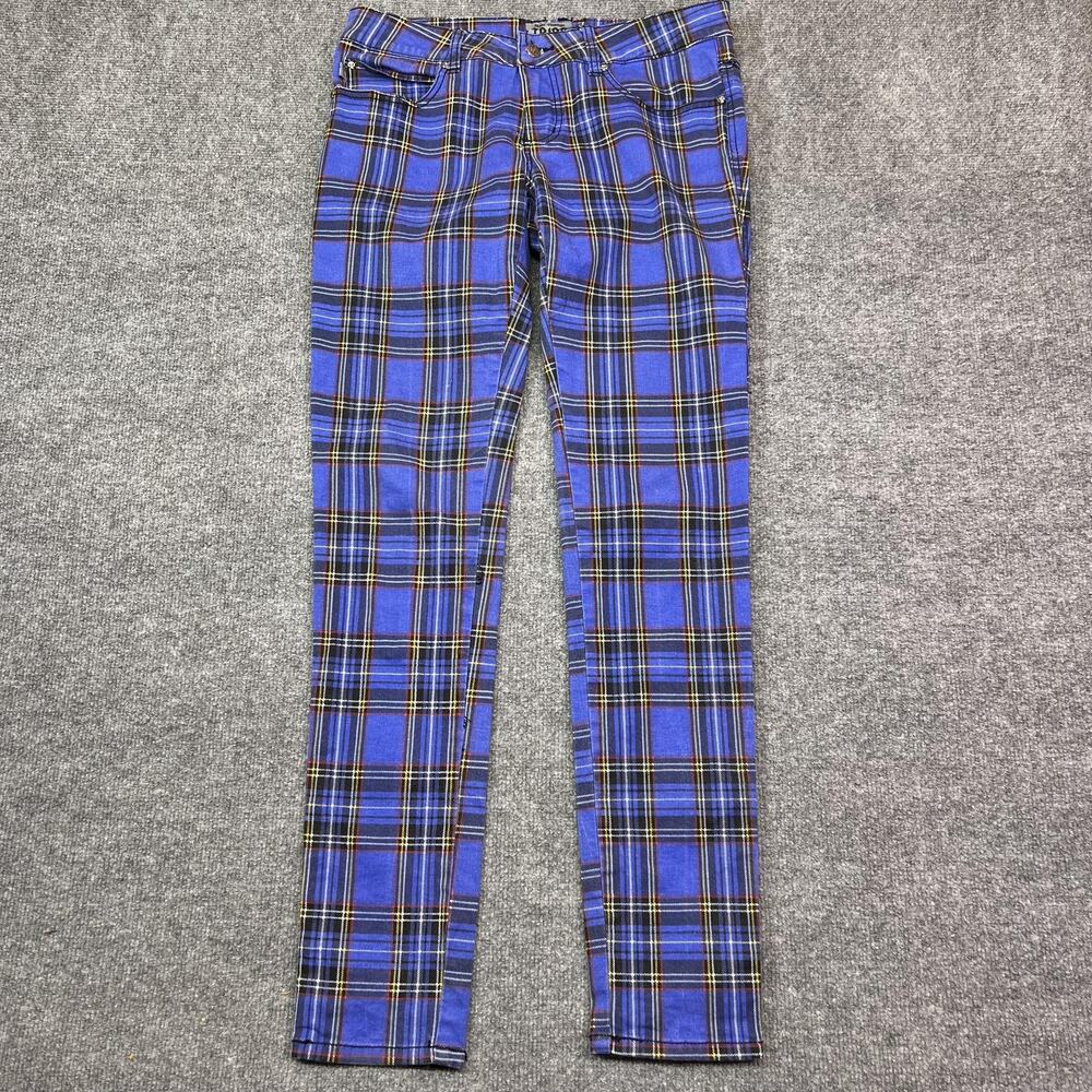 Tripp NYC Pants 30/11 Blue Plaid Jegging Slim Fit Punk Gothic Skull